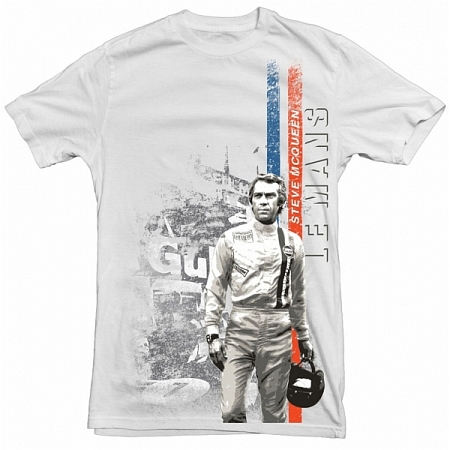 Steve McQueen Men's White T-Shirt Le Mans Movie Image